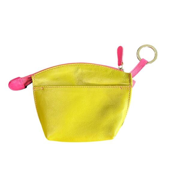ILI Leather- mini keychain wallet pouch- green hot pink- lady silhouette- zips - Picture 2 of 6